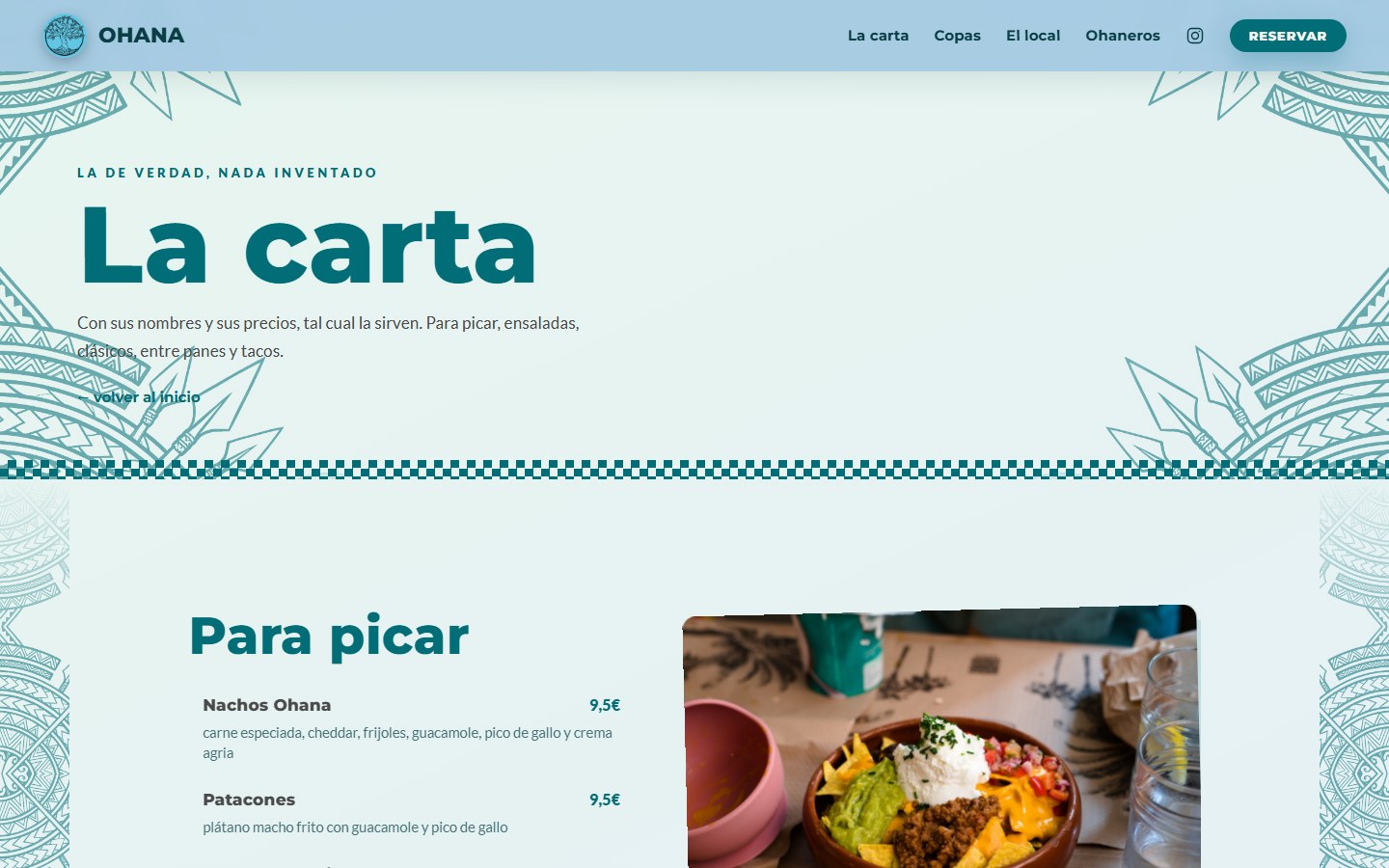 Ohana — La carta